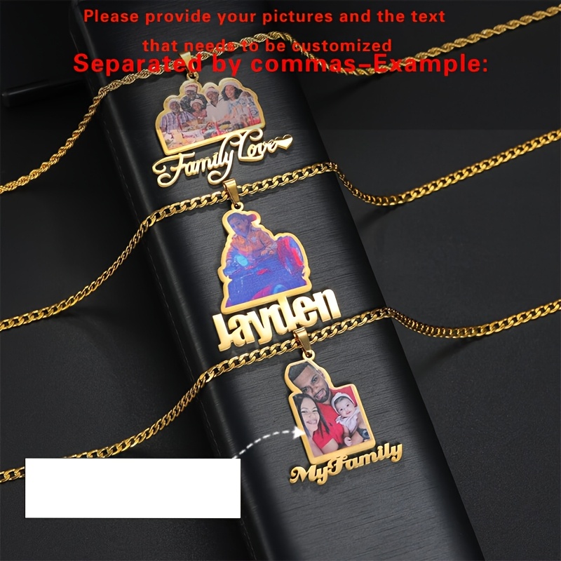 Custom Engraved Stainless Steel Name Necklace with Photo